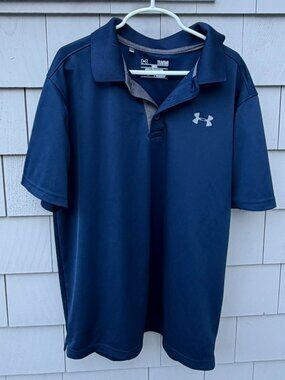 Boys Large Navy Under Armour Polo HeatGear Loose